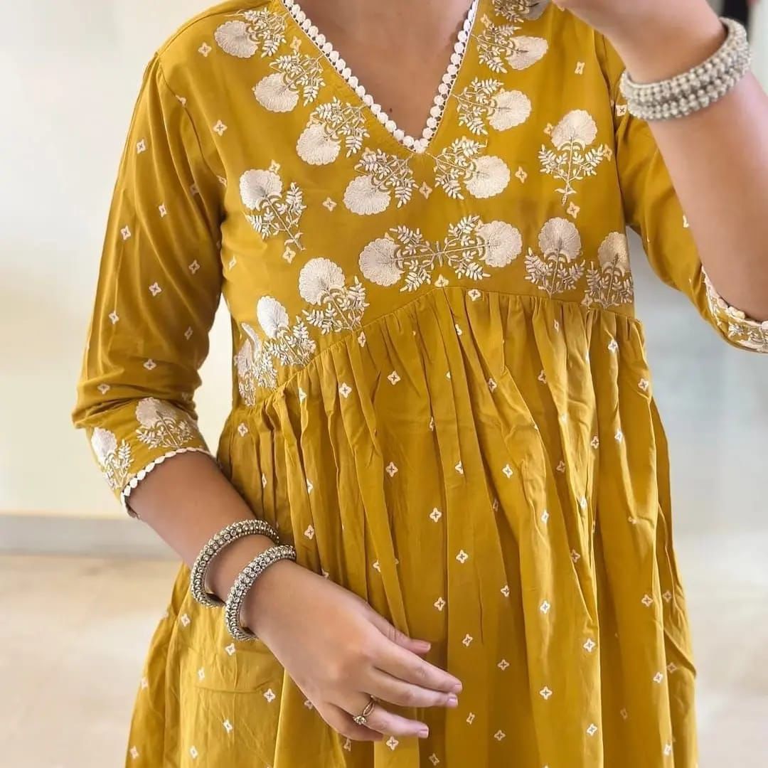 Mustard Yellow Embroidered Anarkali Kurta Set with Dupatta