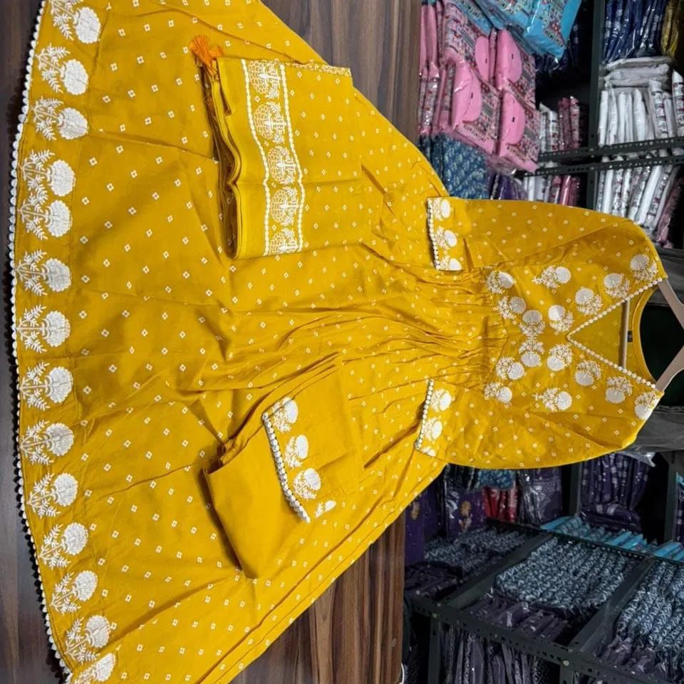 Mustard Yellow Embroidered Anarkali Kurta Set with Dupatta