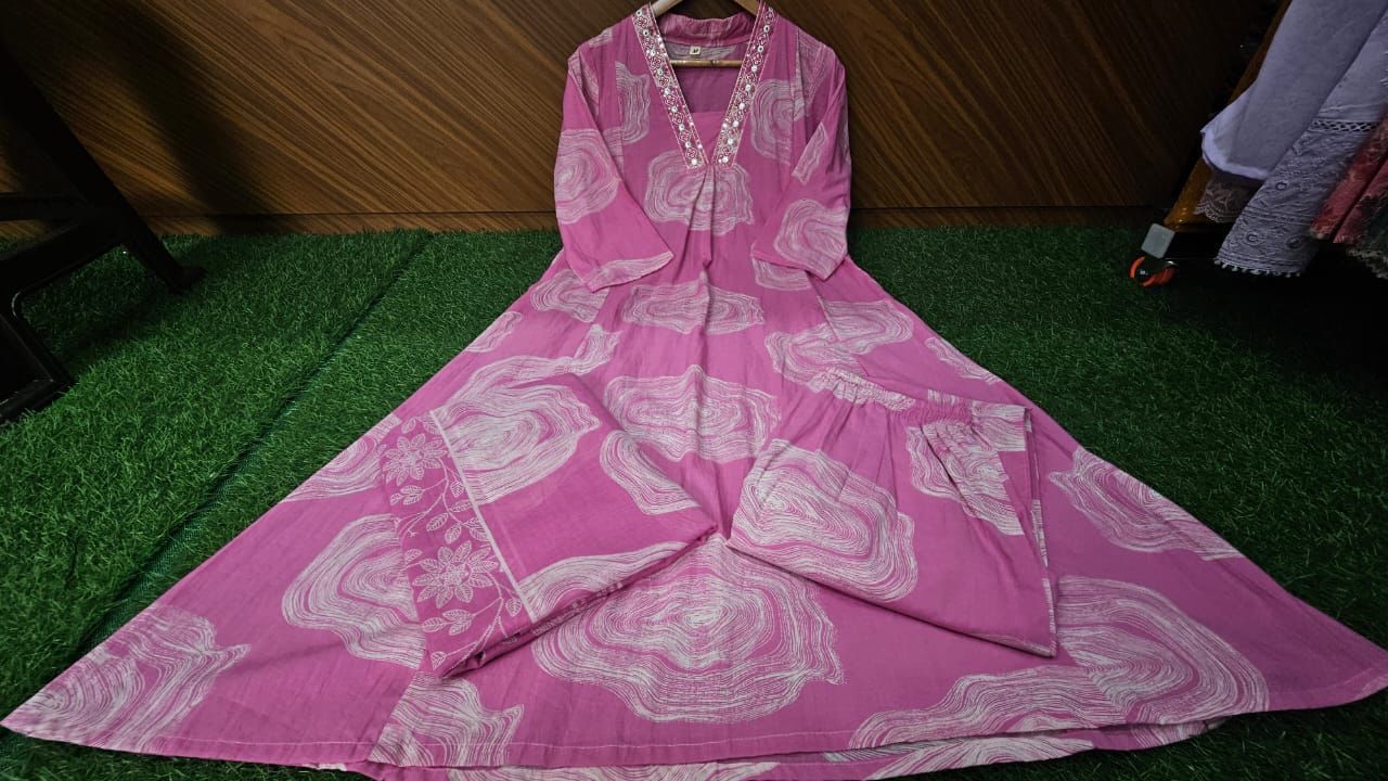Pink Floral Printed Cotton Kurta Set with Dupatta