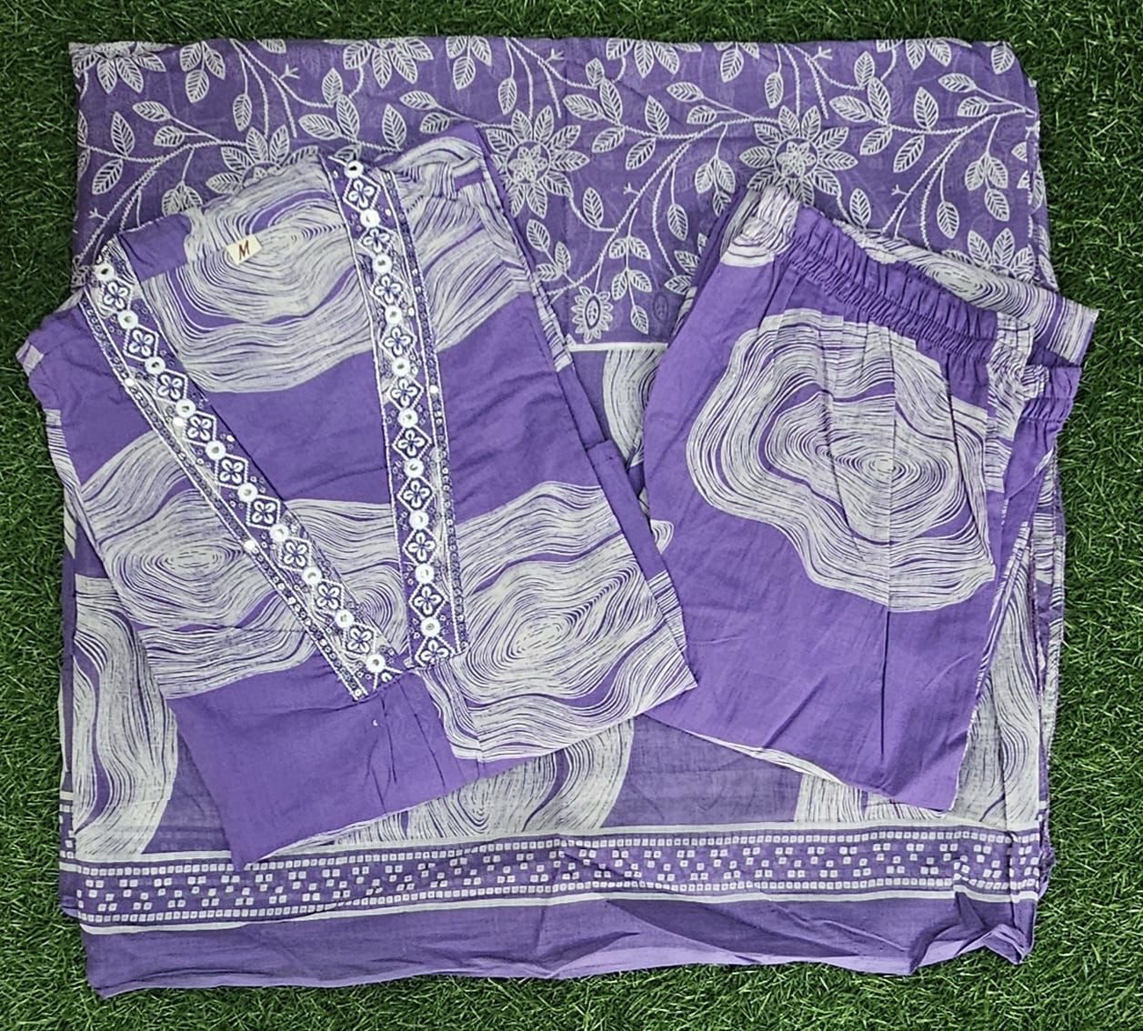 Blue Floral Printed Cotton Kurta Set with Dupatta