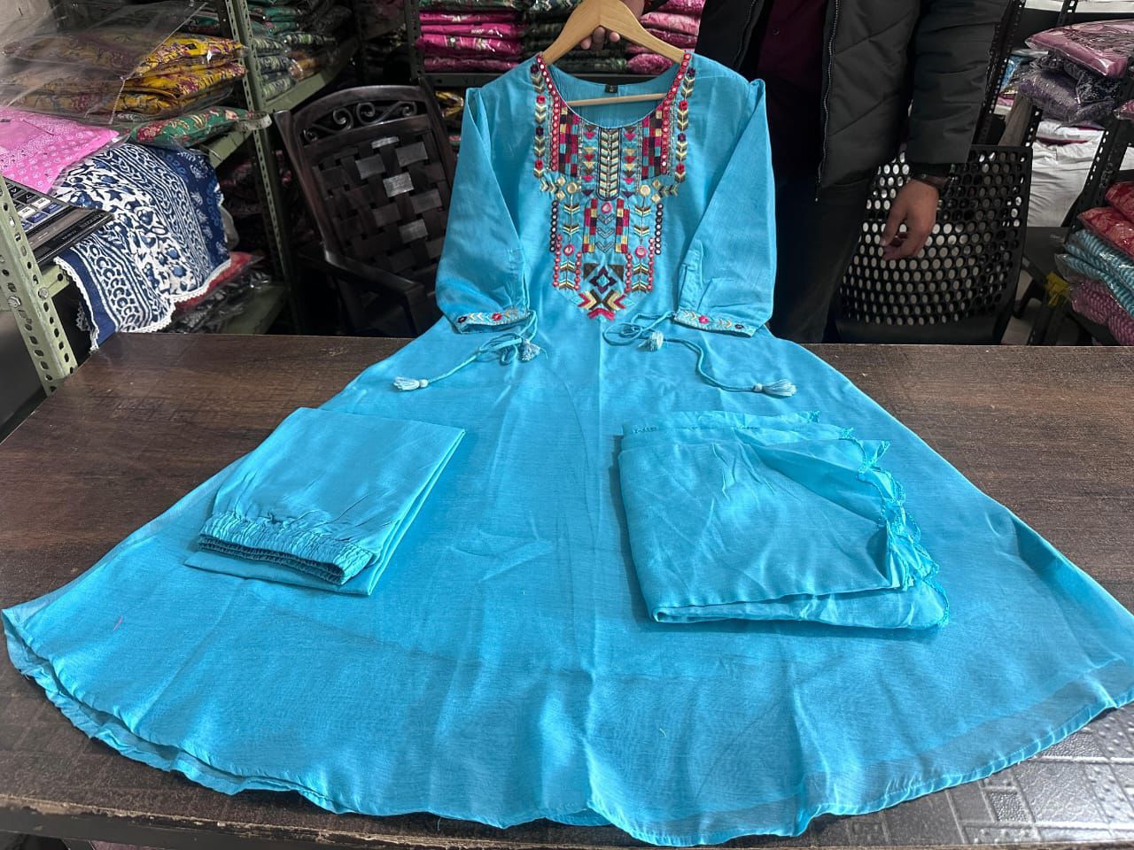 Teal Blue Embroidered Kurta Set with Dupatta