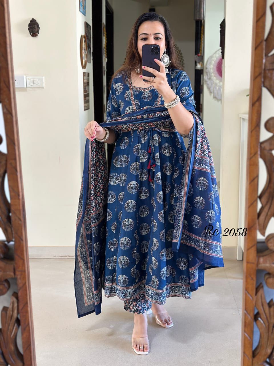 Navy Blue Anarkali Kurta Set with Printed Dupatta