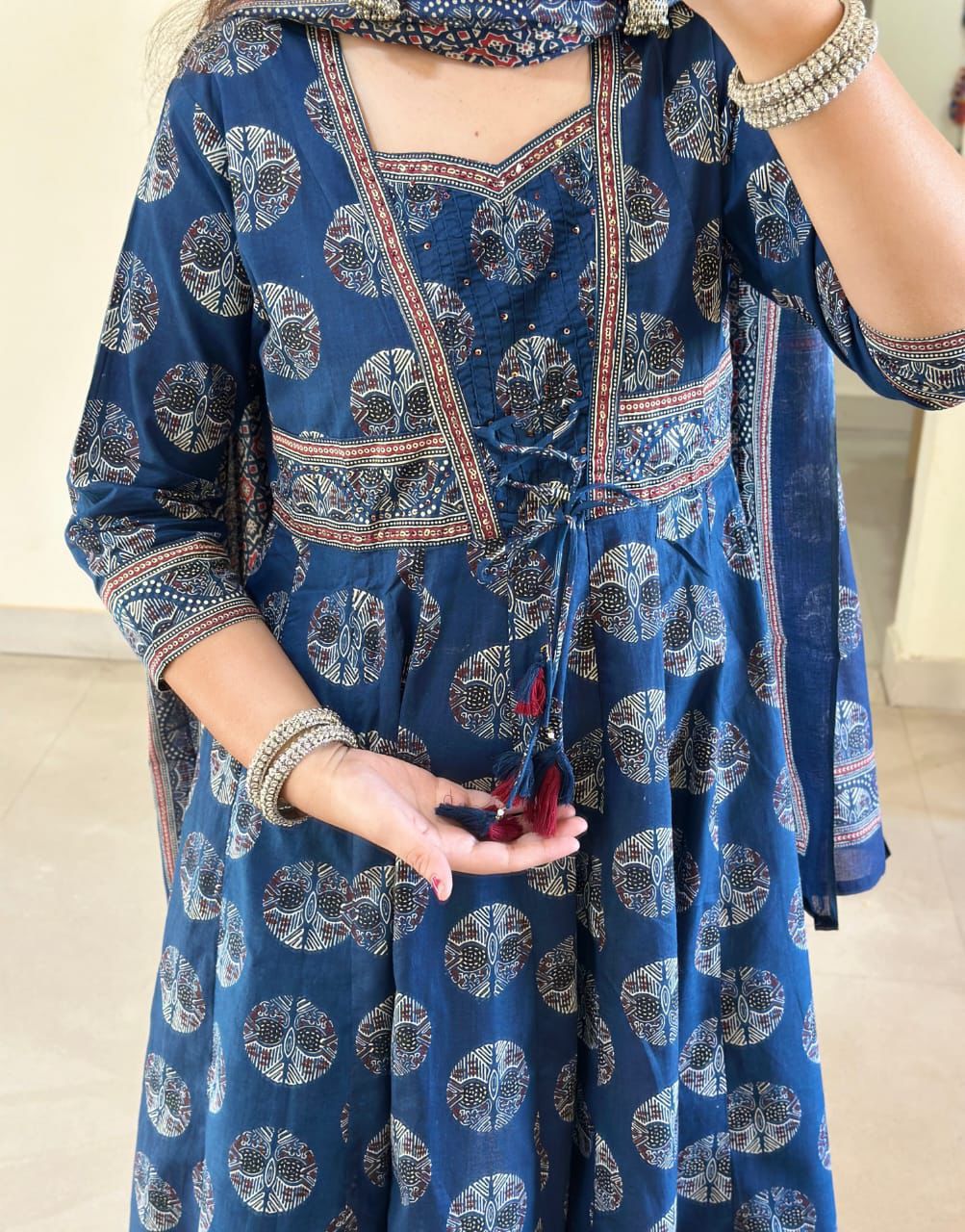 Navy Blue Anarkali Kurta Set with Printed Dupatta