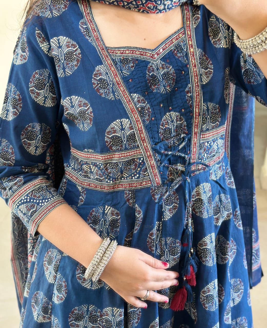Navy Blue Anarkali Kurta Set with Printed Dupatta