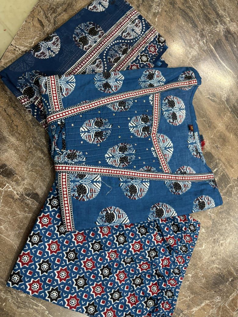 Navy Blue Anarkali Kurta Set with Printed Dupatta