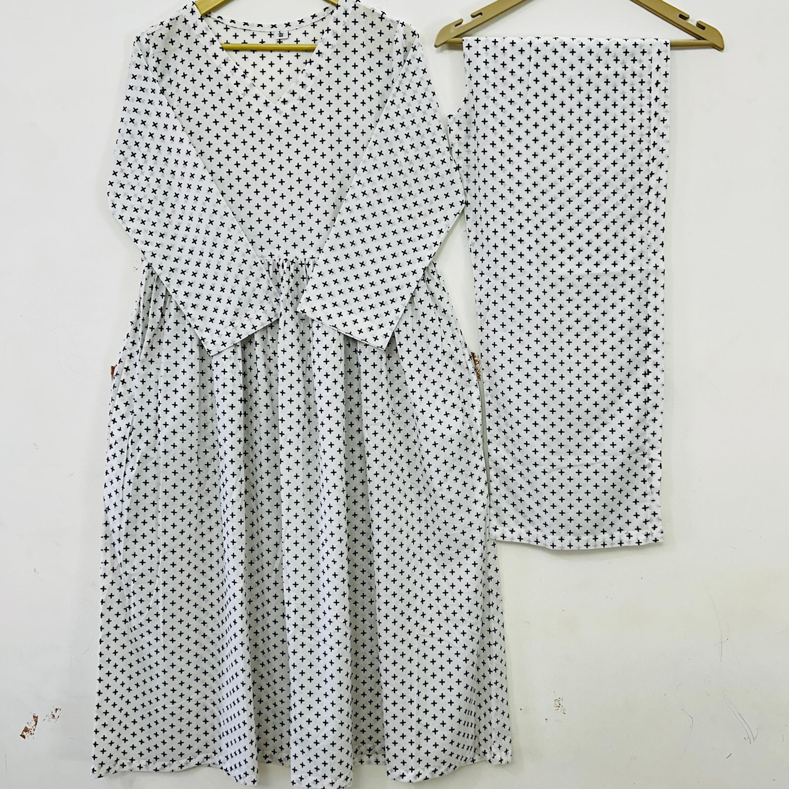 Women Beige & Black Polka Print Flared Cotton Maxi Dress