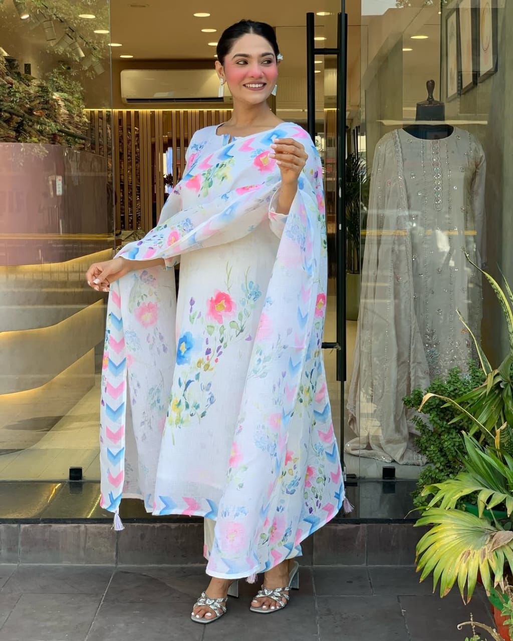 Vibrant Watercolour Floral Print Suit Set