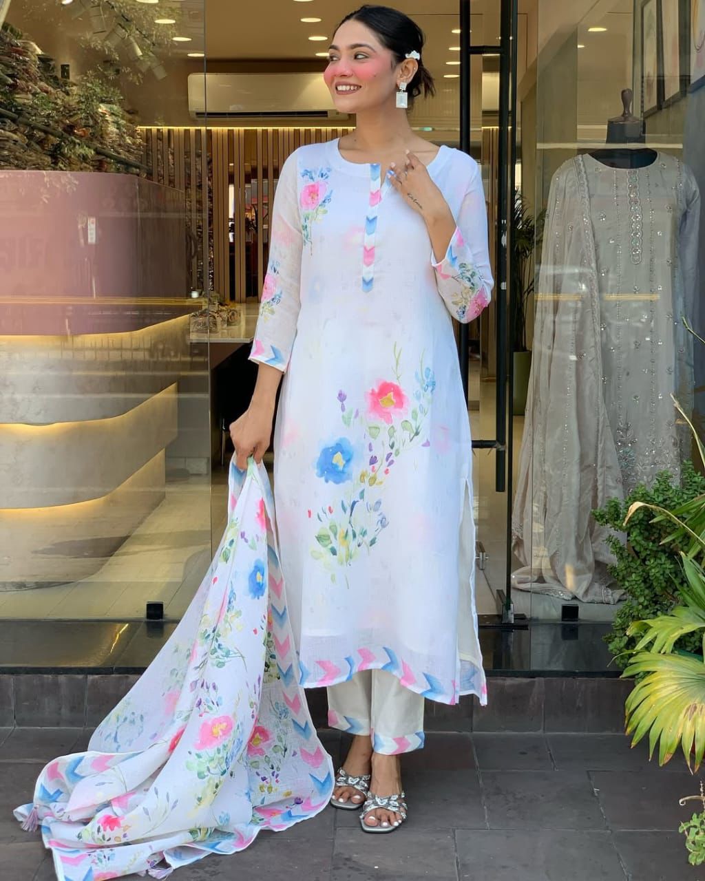 Vibrant Watercolour Floral Print Suit Set