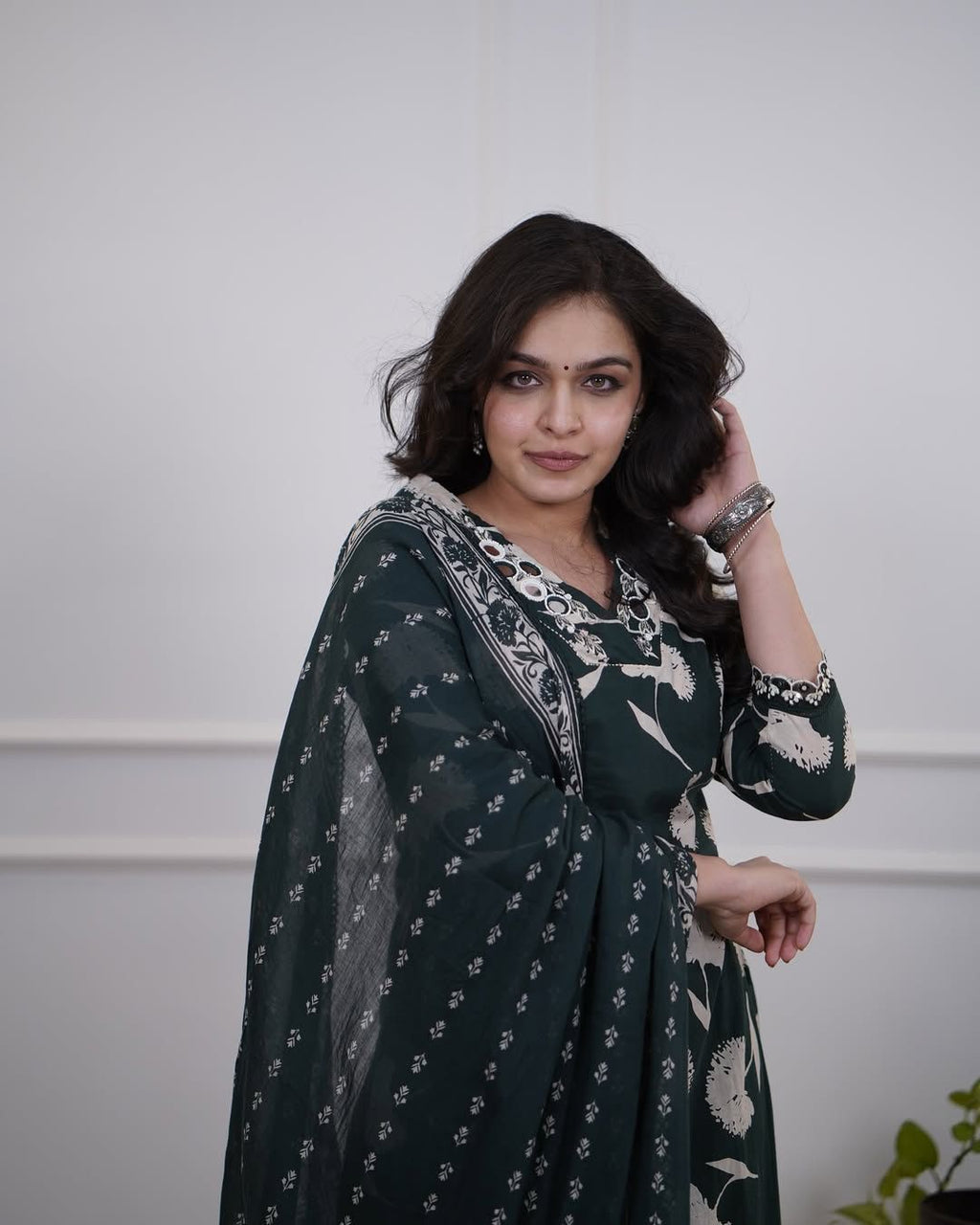 Product 1: Dark Green & White Floral Print Kurta Set
