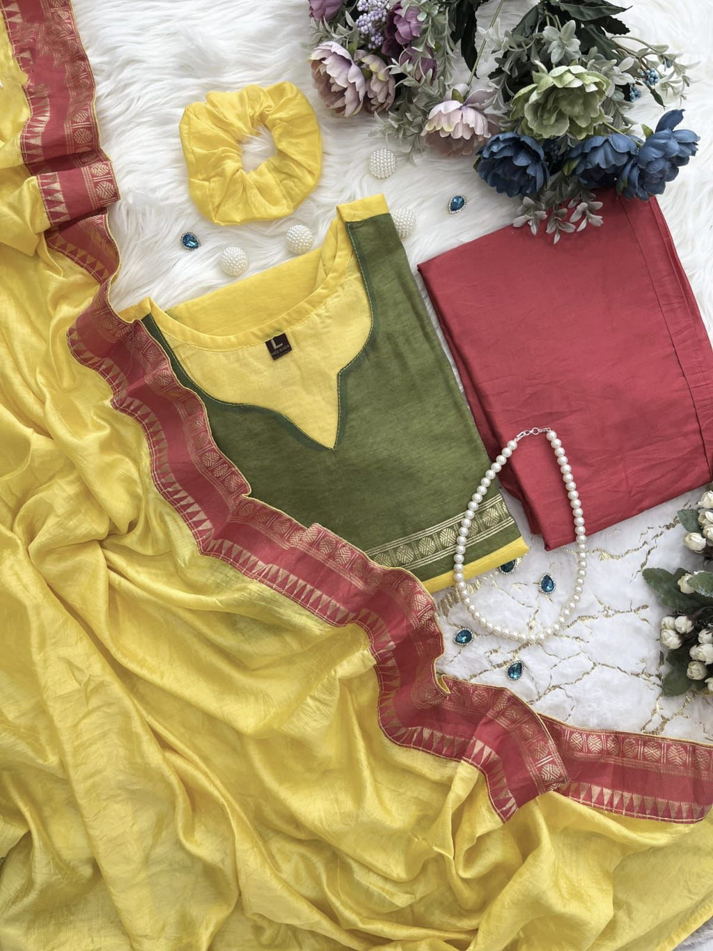Elegant Yellow Kurti, Leggings, and Dupatta Set for Festive Wear