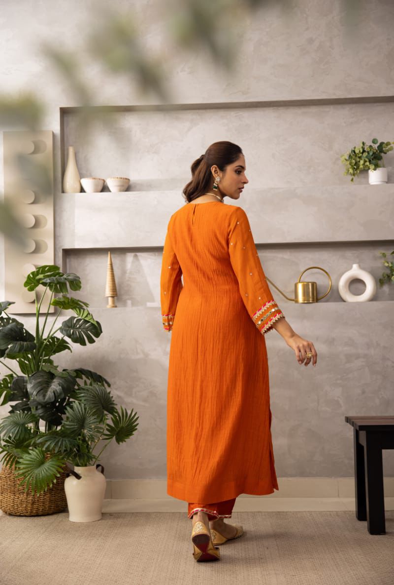 Vibrant Orange Anarkali Suit with Peacock Embroidery
