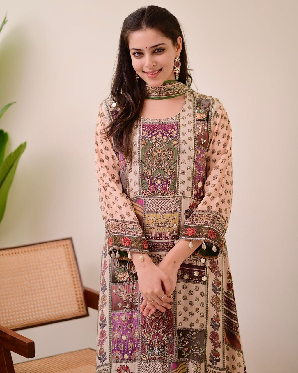 Multi-Color Patchwork Print Kurta Set.