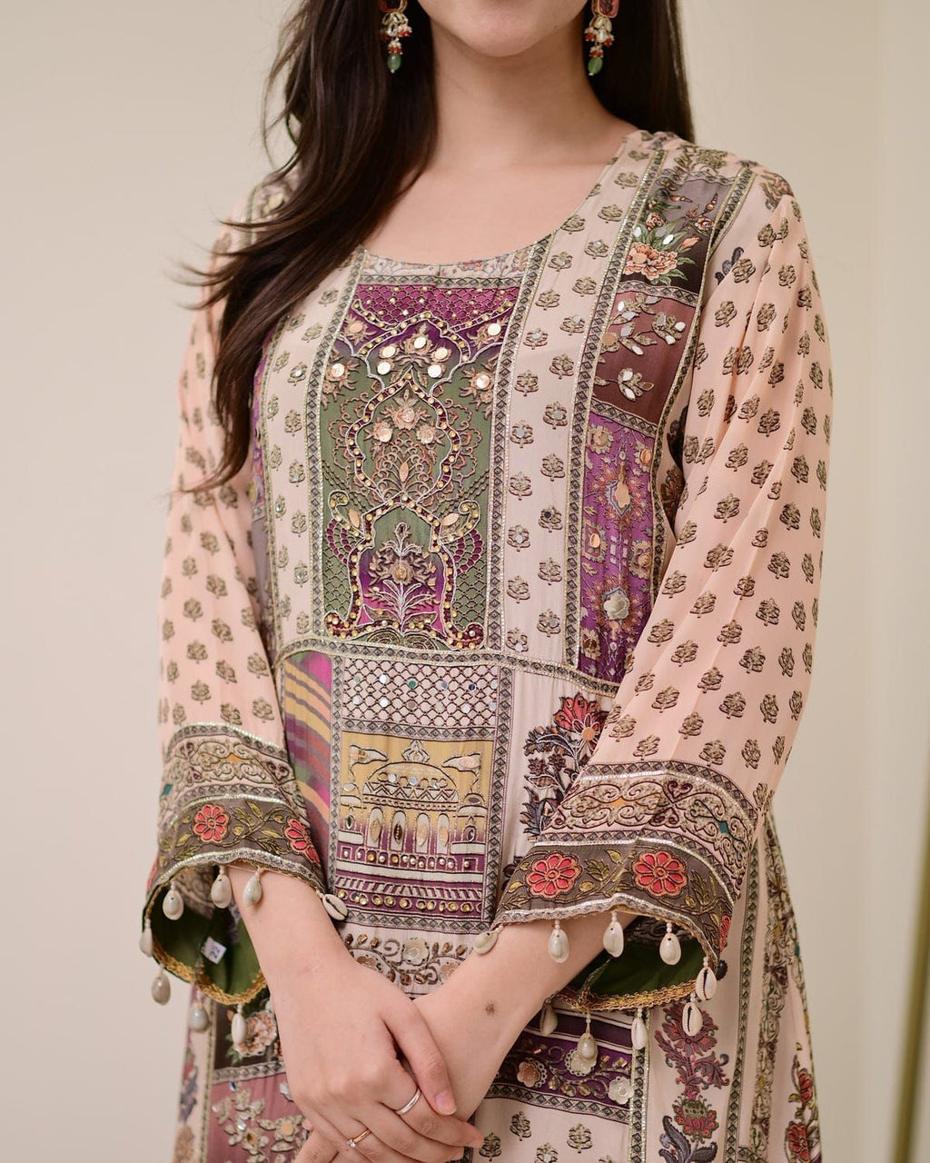 Multi-Color Patchwork Print Kurta Set.