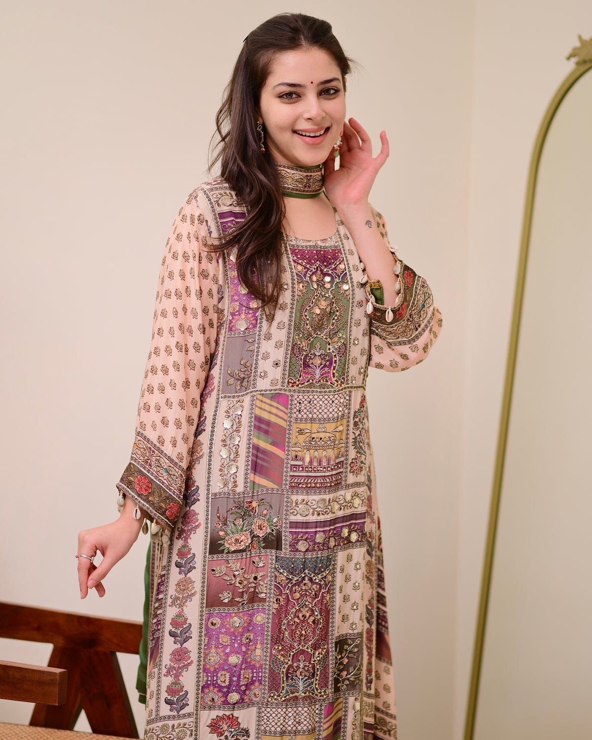 Multi-Color Patchwork Print Kurta Set.