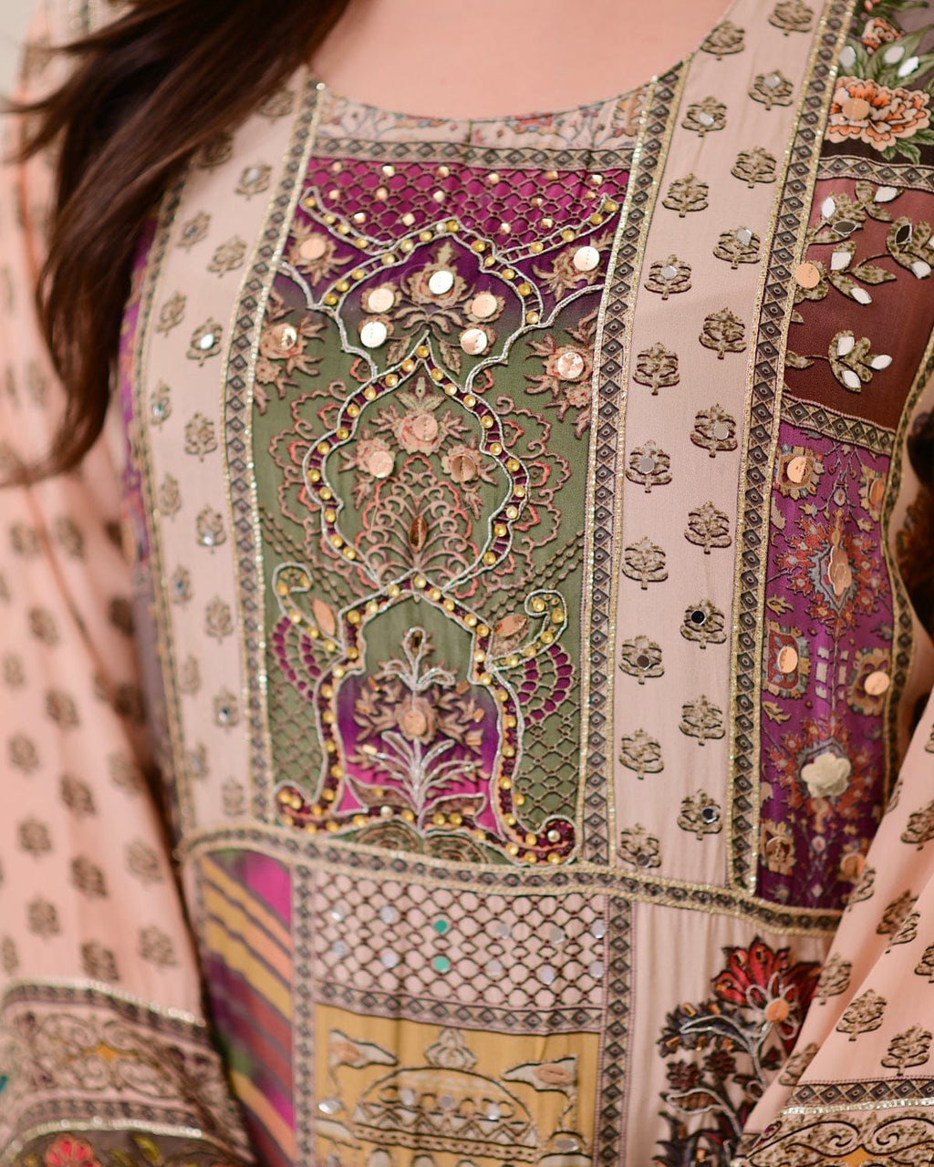 Multi-Color Patchwork Print Kurta Set.