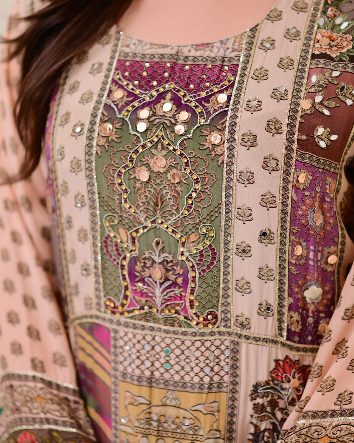 Multi-Color Patchwork Print Kurta Set.