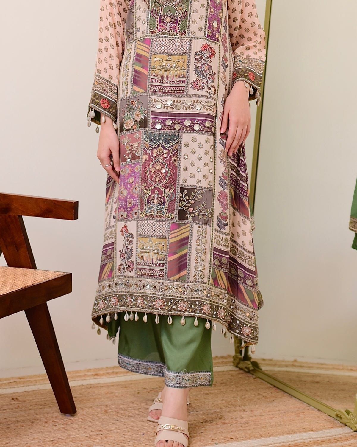 Multi-Color Patchwork Print Kurta Set.