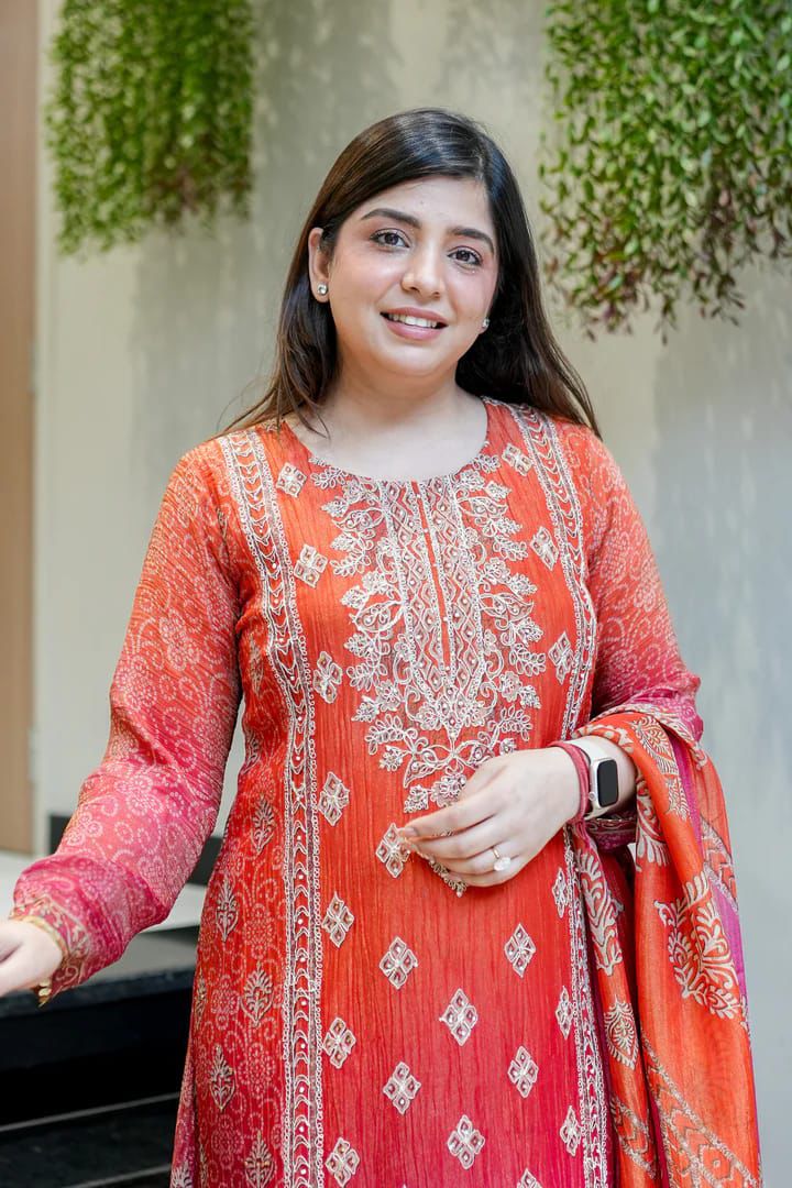 Red and Orange Festive Ombre Suit Set