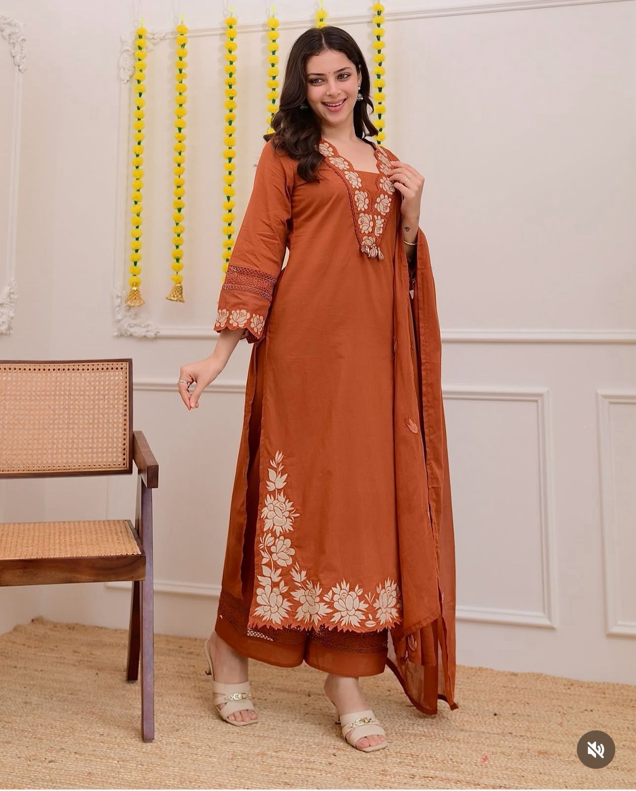 Terracotta/Rust Suit Set with White Embroidery