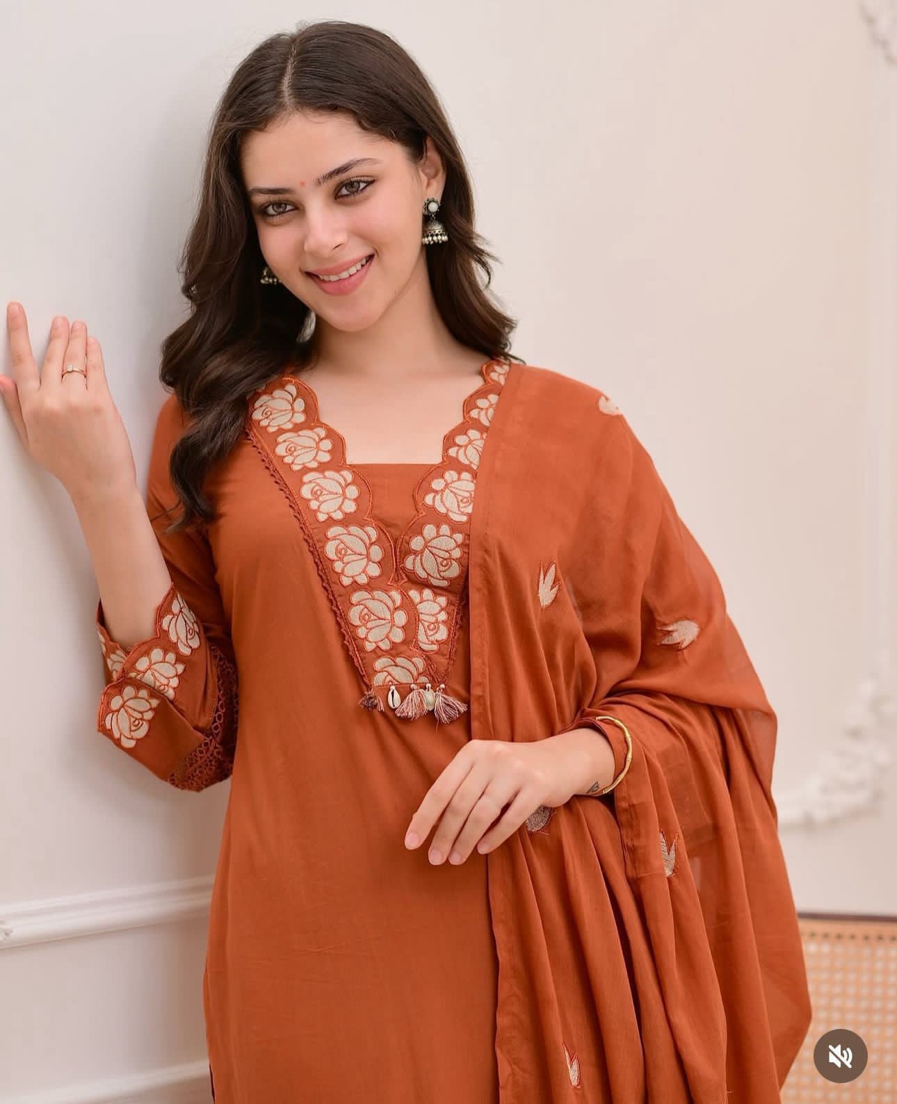 Terracotta/Rust Suit Set with White Embroidery