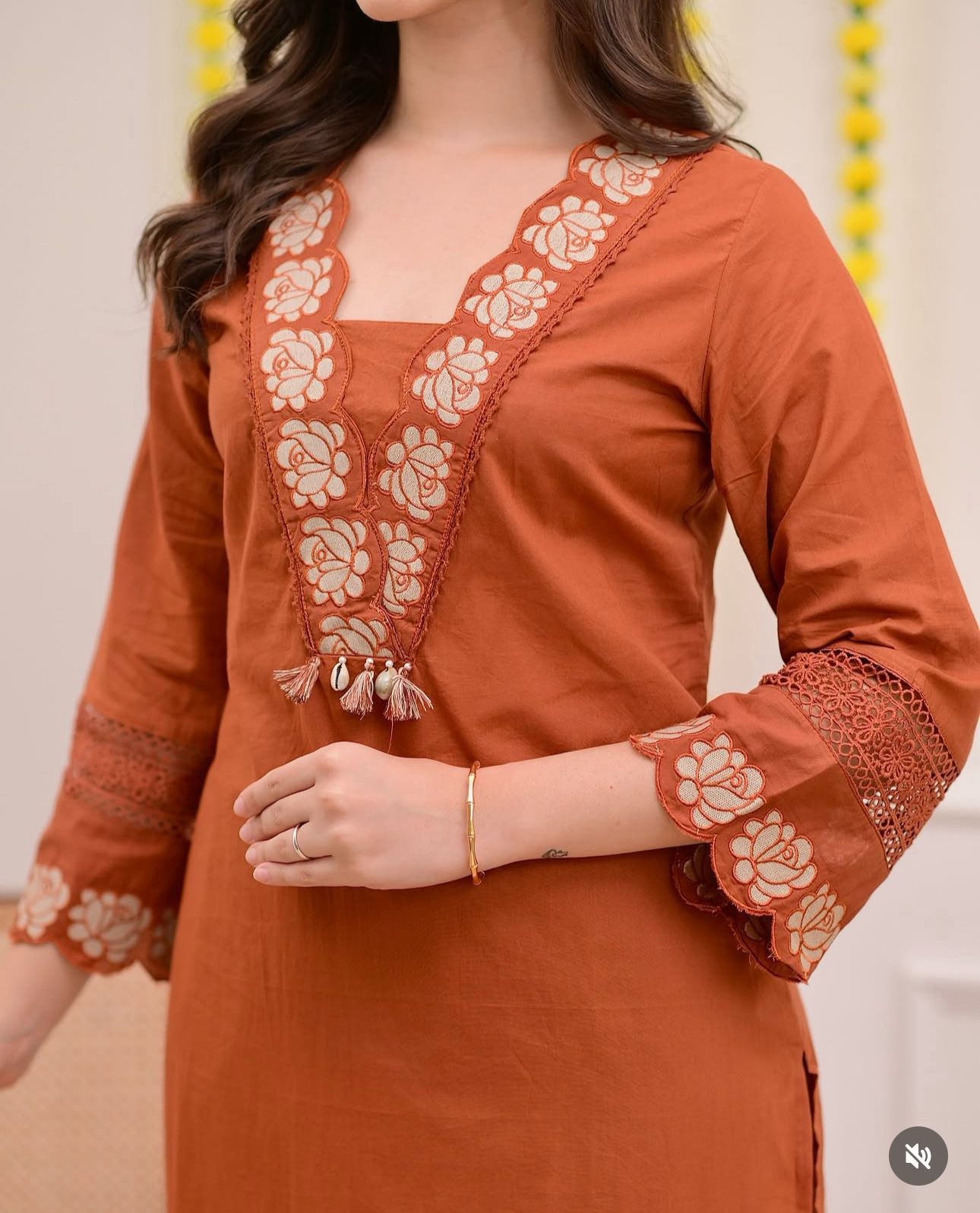 Terracotta/Rust Suit Set with White Embroidery