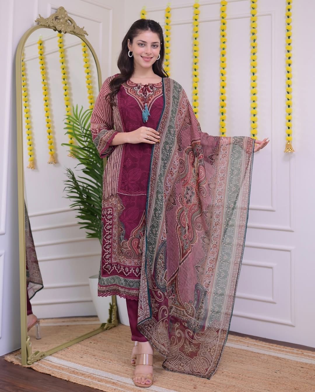 Rich Maroon and Paisley Print Suit Set