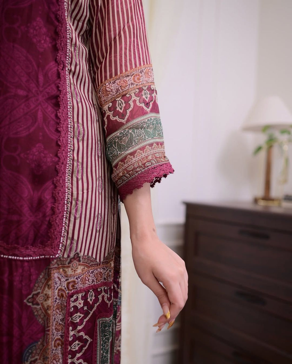 Rich Maroon and Paisley Print Suit Set
