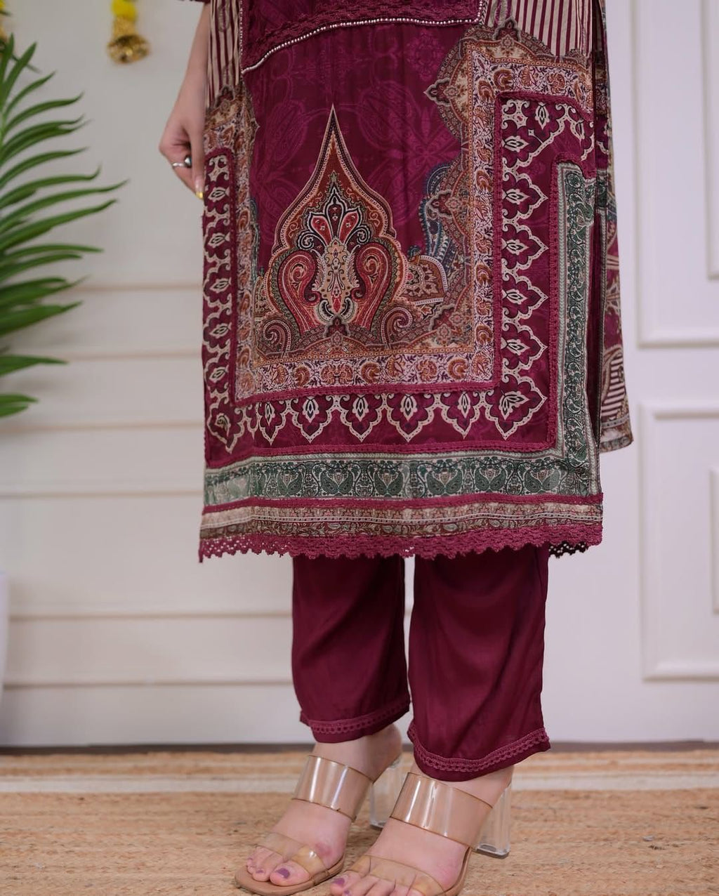 Rich Maroon and Paisley Print Suit Set