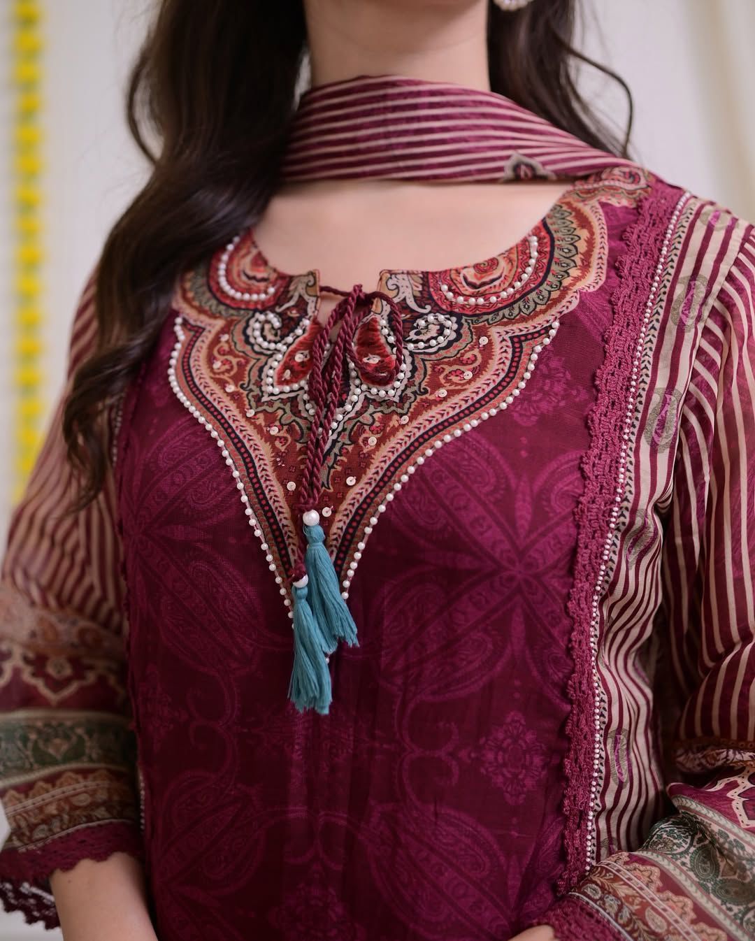 Rich Maroon and Paisley Print Suit Set