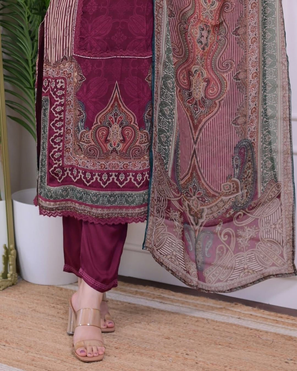 Rich Maroon and Paisley Print Suit Set