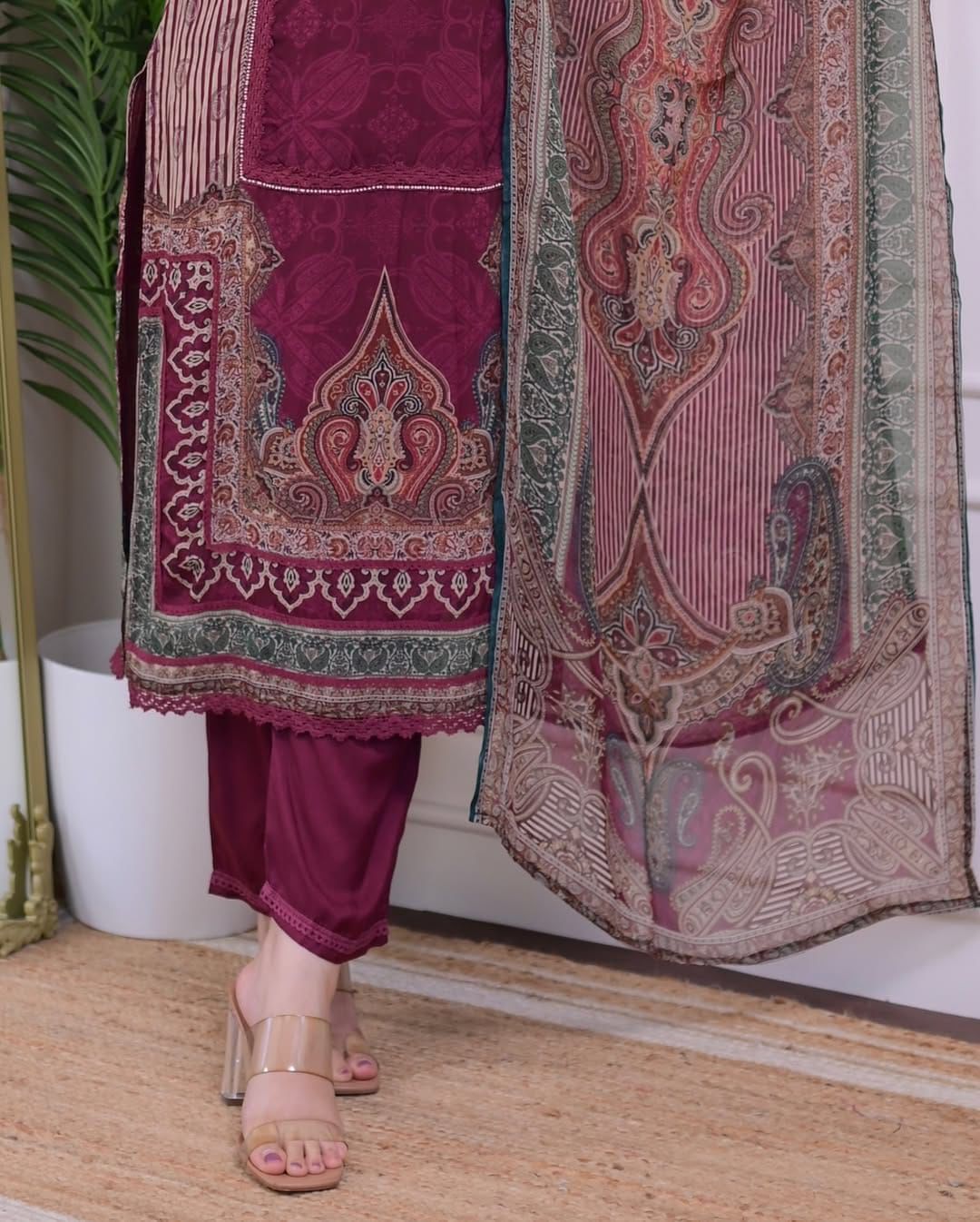 Rich Maroon and Paisley Print Suit Set