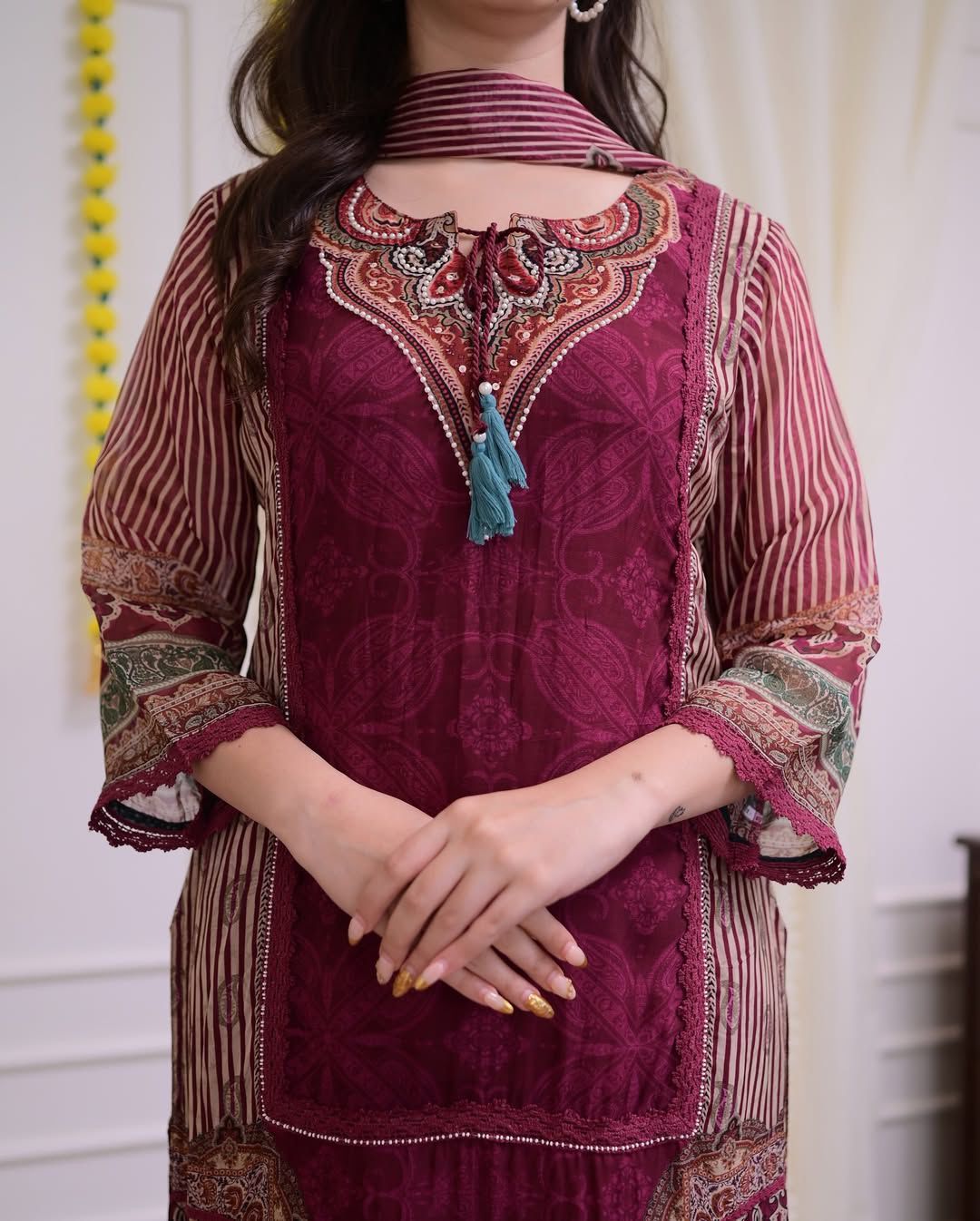 Rich Maroon and Paisley Print Suit Set