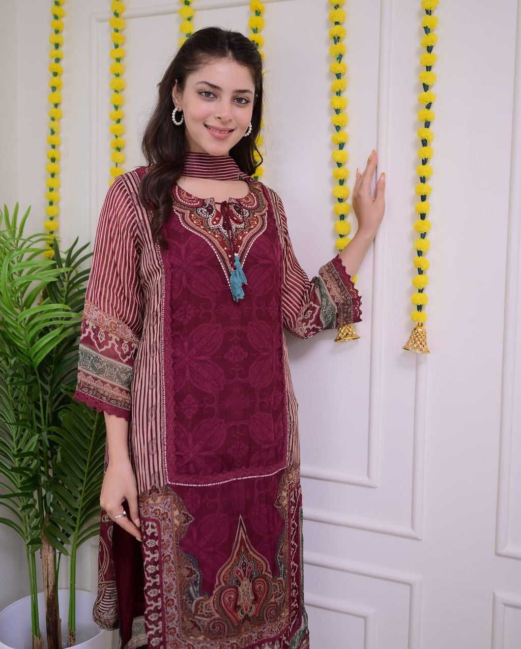Rich Maroon and Paisley Print Suit Set