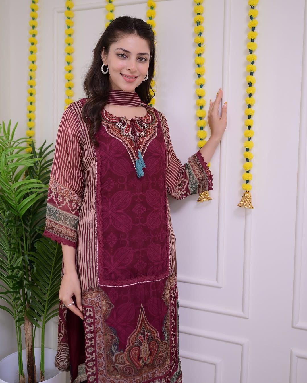 Rich Maroon and Paisley Print Suit Set