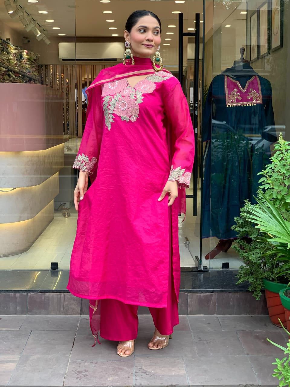 Elegant Fuchsia Pink Embroidered Kurta Set with Dupatta