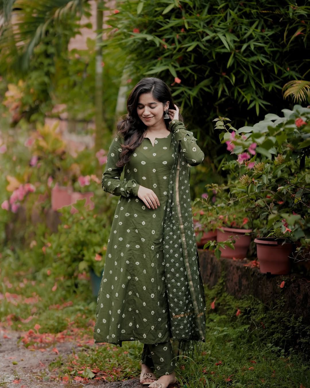 Olive Green Printed Cotton Kurta Set with Dupatta – Elegant Ethnic Wear for Women