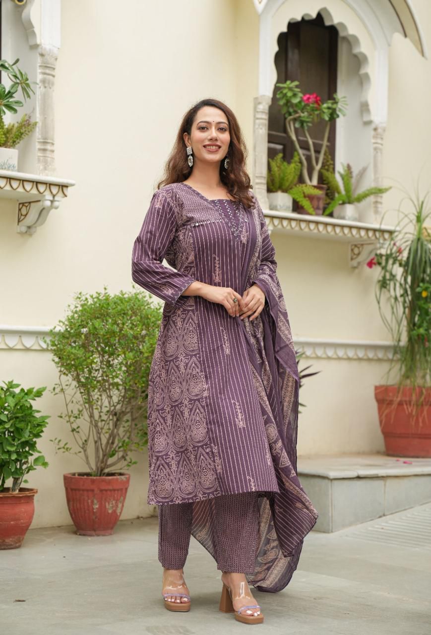 Regal Purple Geometric Print Suit Set