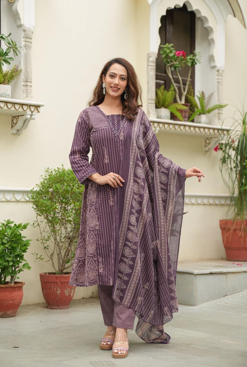 Regal Purple Geometric Print Suit Set