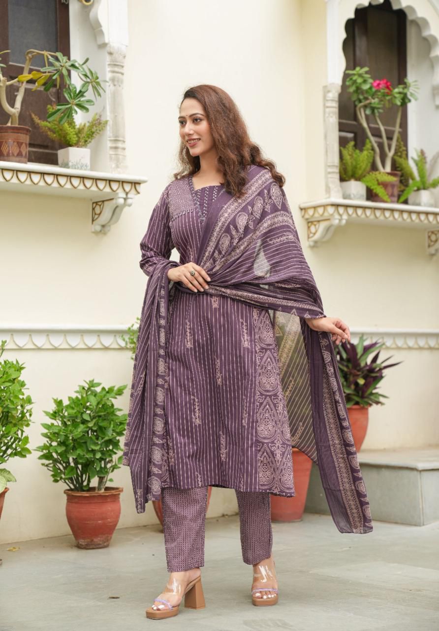 Regal Purple Geometric Print Suit Set