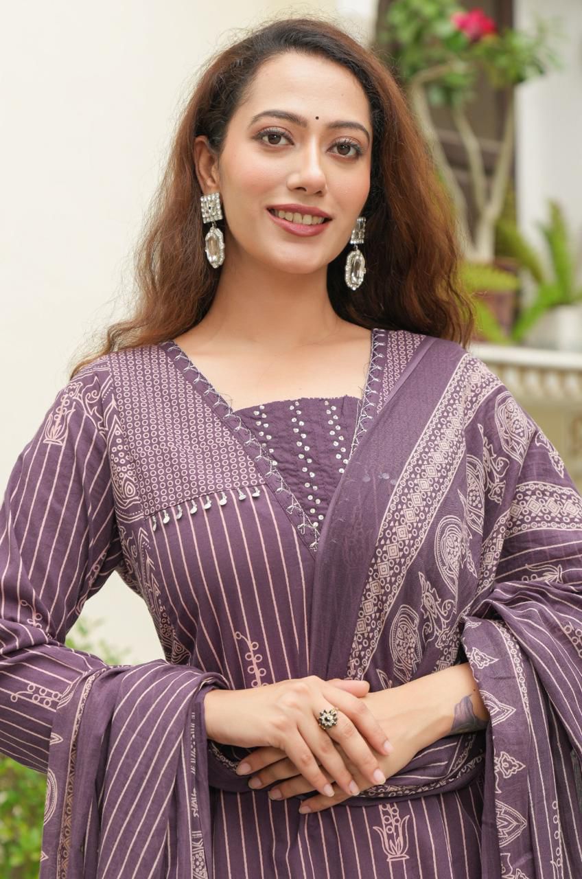 Regal Purple Geometric Print Suit Set