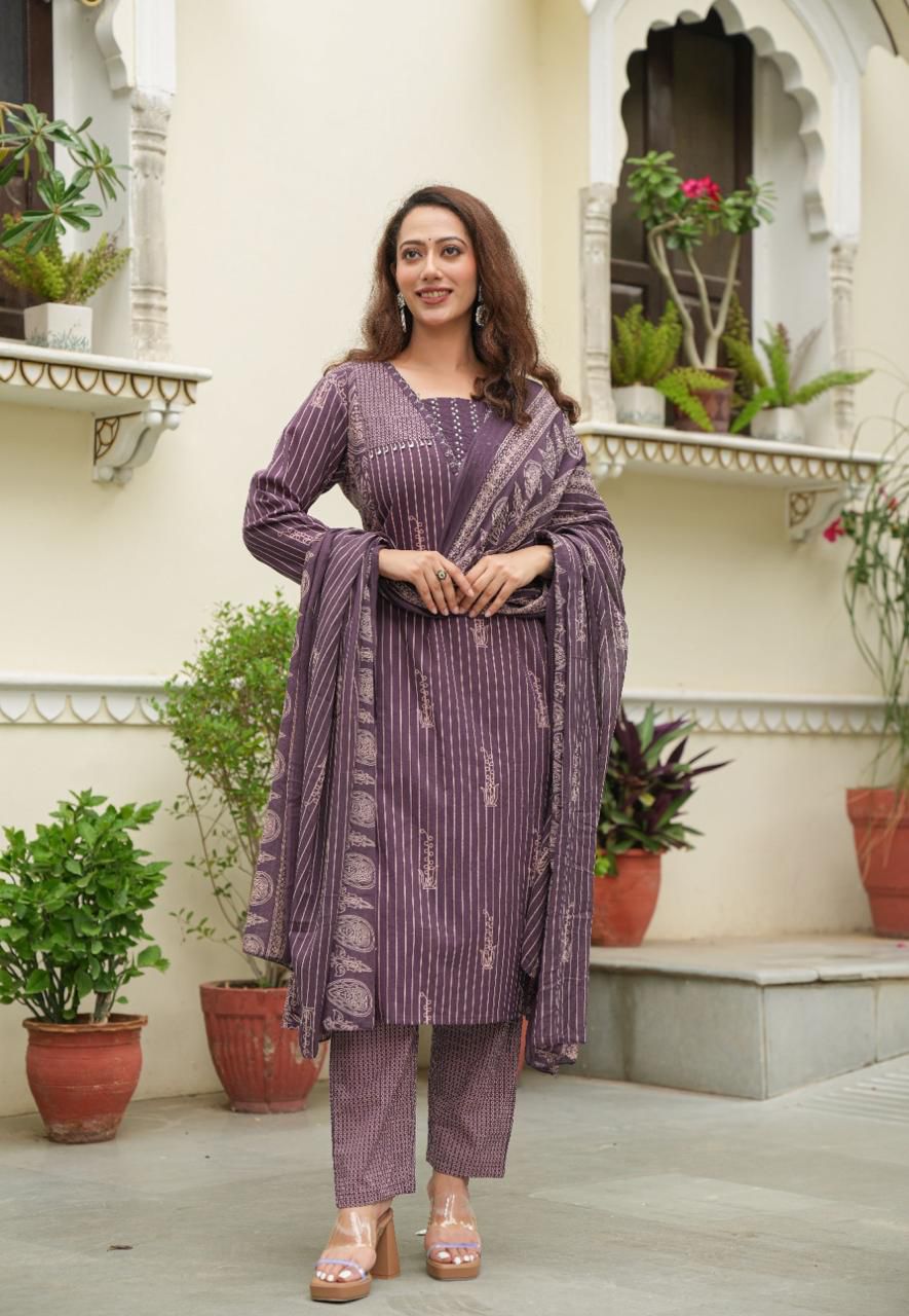Regal Purple Geometric Print Suit Set