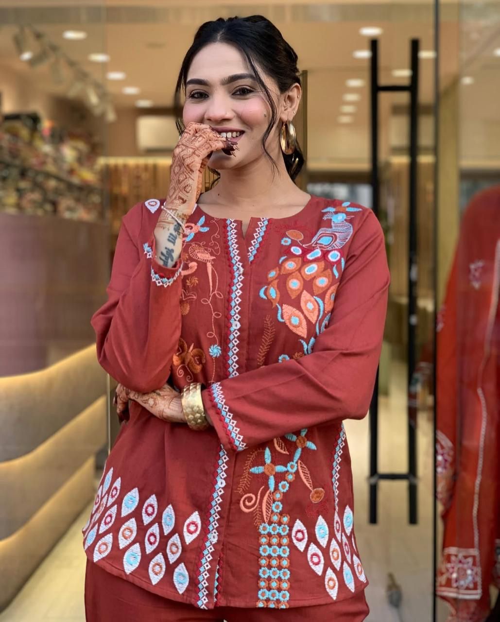 Embroidered Co-ord Set with Abstract Floral Motifs