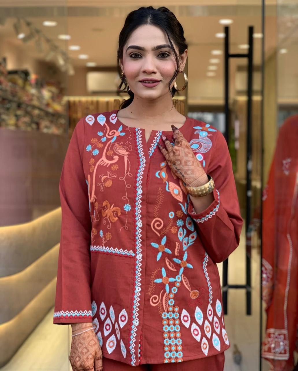 Embroidered Co-ord Set with Abstract Floral Motifs