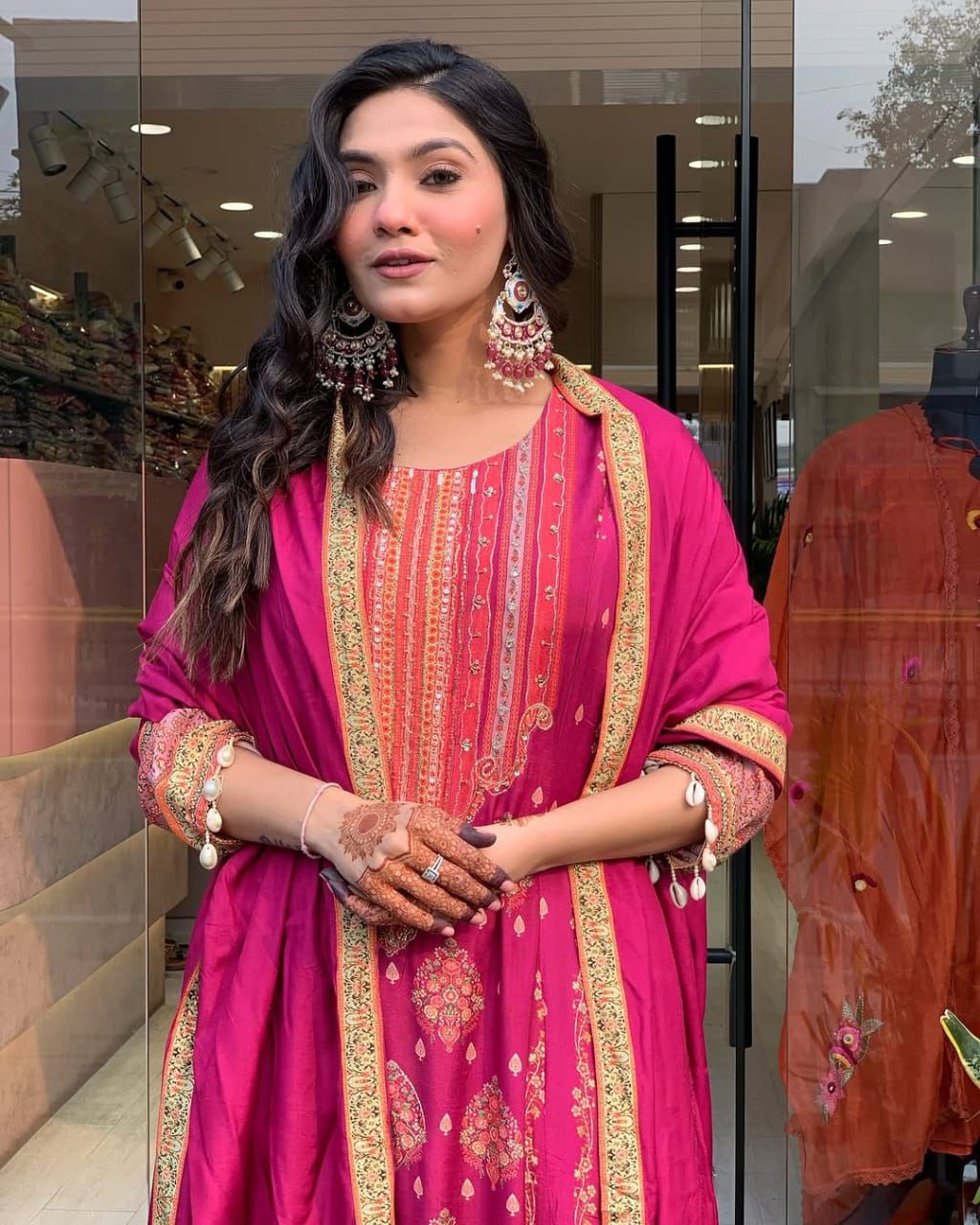 Fuchsia Fantasy: All-Over Printed Kurta Set with Designer Tassel Detail