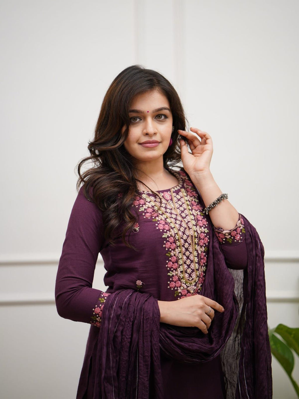 Embroidered Kurta Set with Vibrant Floral Yoke Work