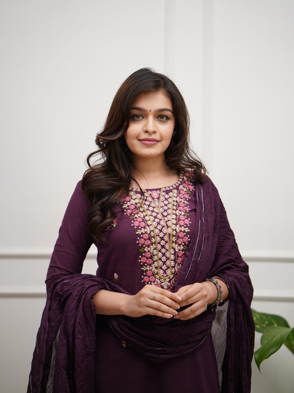 Embroidered Kurta Set with Vibrant Floral Yoke Work