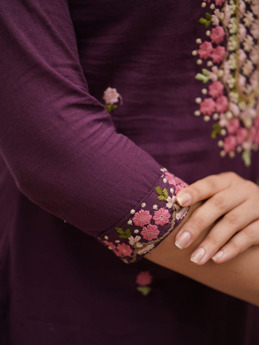 Embroidered Kurta Set with Vibrant Floral Yoke Work