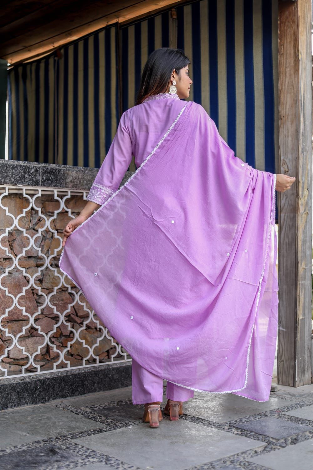 Chikankari Style Embroidered Cotton Kurta Set with Dupatta