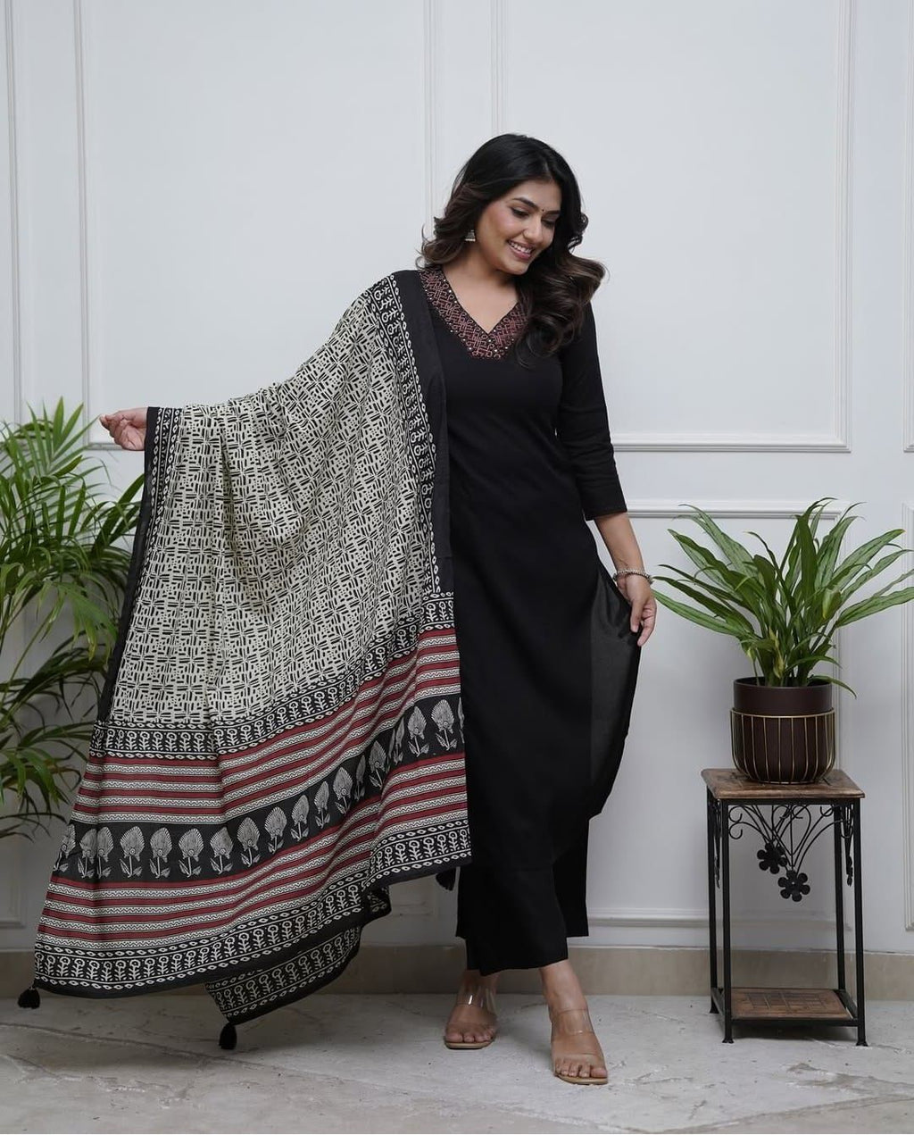 Timeless Black Kurta Set with Heritage Block Print Dupatta