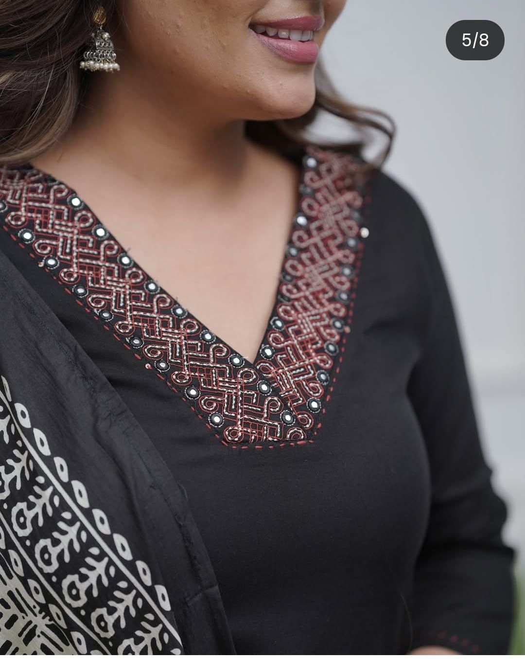 Timeless Black Kurta Set with Heritage Block Print Dupatta
